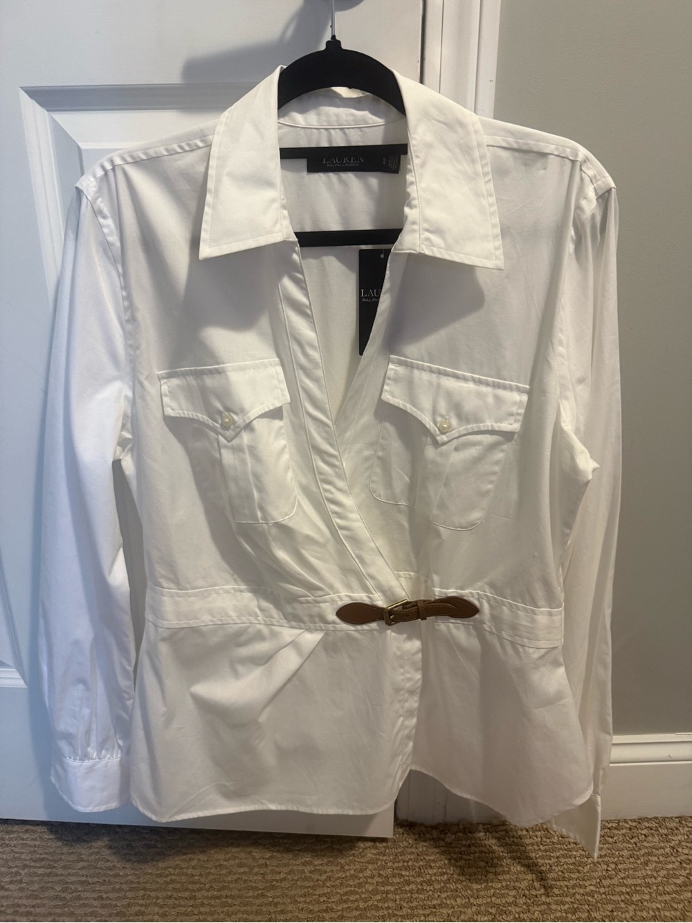 Lauren Ralph Lauren White Collared Shirt, Size L